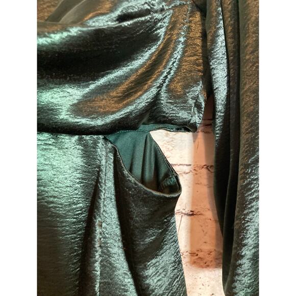 She + Sky Milkmaid Dress Womens Medium Forest Green Satin Dark Romantic Cutout - Picture 7 of 16